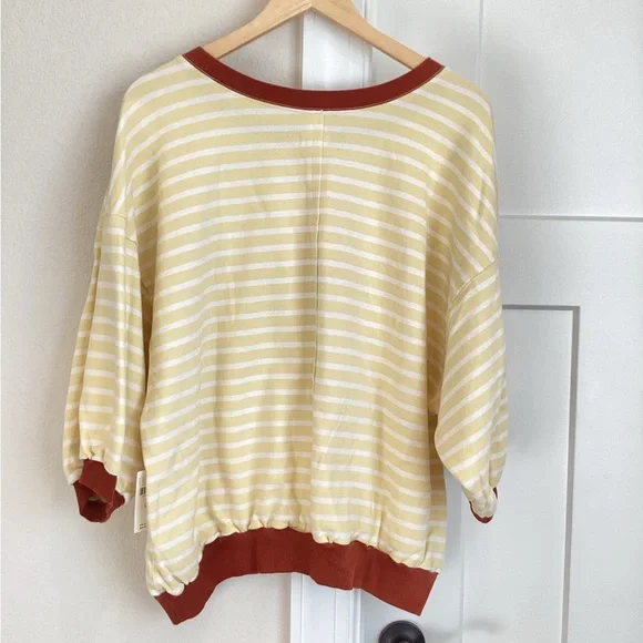 Anthropologie Niki Bubble Sweatshirt Pilcro NEW XL Yellow Stripe - Picture 6 of 11